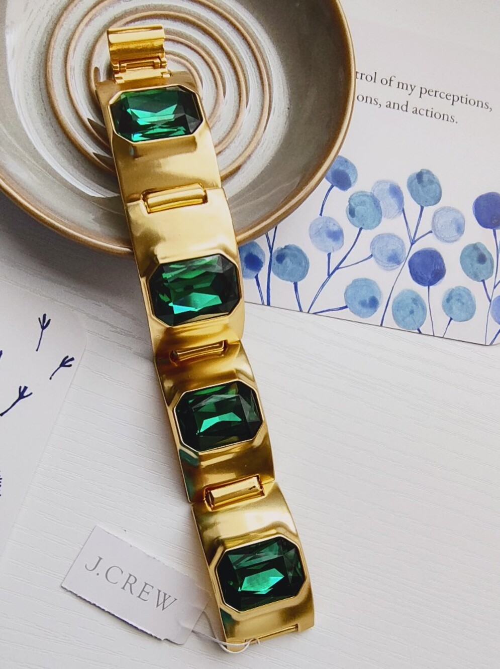 J. Crew Baguette statement bracelet Emerald Green Stones - Picture 2 of 10